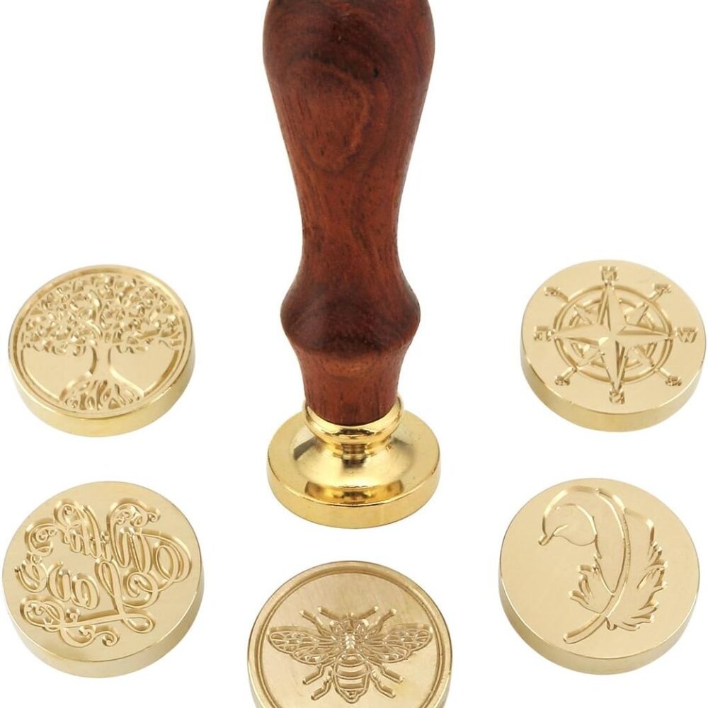 6 Pcs Wax Seal Stamp Set, Vintage Tree of Life Bee Heart Compass Feather with Lo - Picture 6 of 6